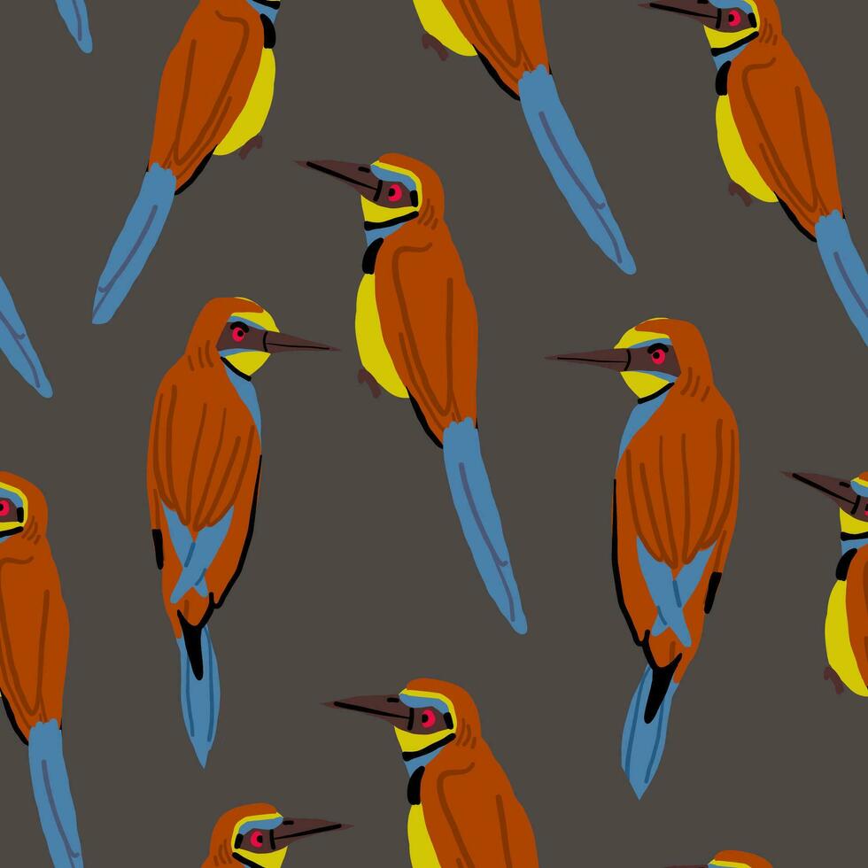 Seamless pattern with Bee-eater bird on dark grey vector