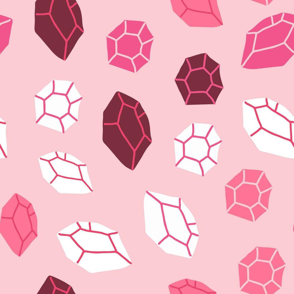 Pink Halloween pattern on pink. Treasures, rocks, jewelry, luxury pattern. Pink diamonds. Wizard pattern vector