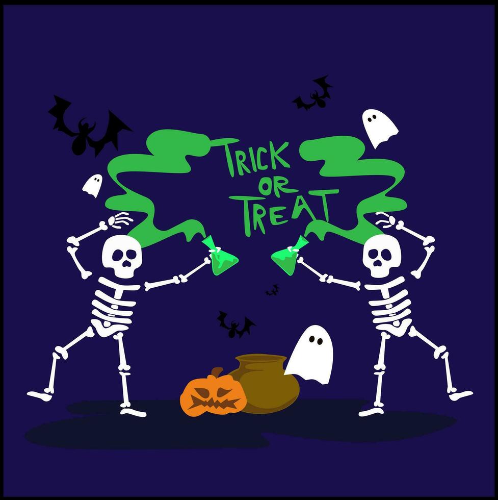 Halloween trick or treat with skeleton illustration vector