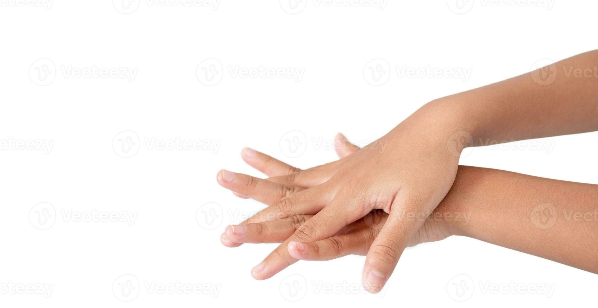 Hand washing concept, A girl hand isolated on a white background photo