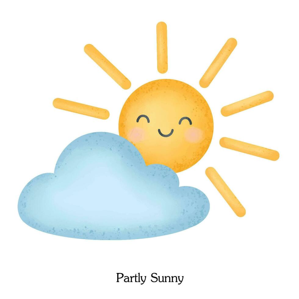 cute partly sunny cartoon drawing vector