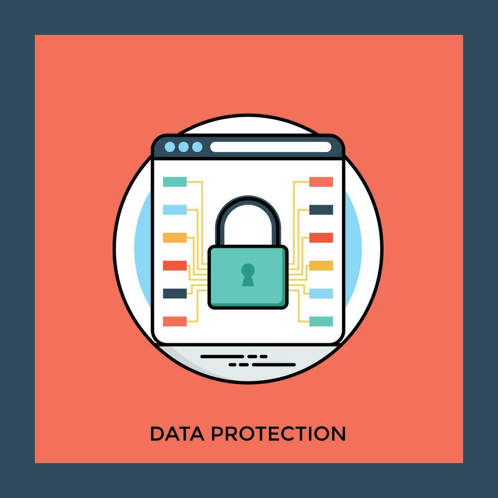 Online view of data warehouse with locked padlock in middle, donating data protection icon vector