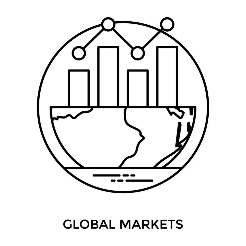 cuenco con modelo de un globo y bar grafico con mezclado leyendo exhibiendo global mercados vector