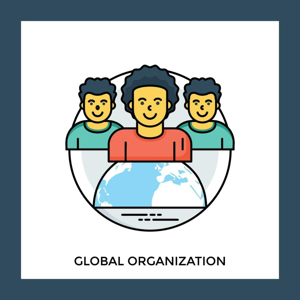 un equipo de empleados en un globo ofrecimiento icono para global organización vector