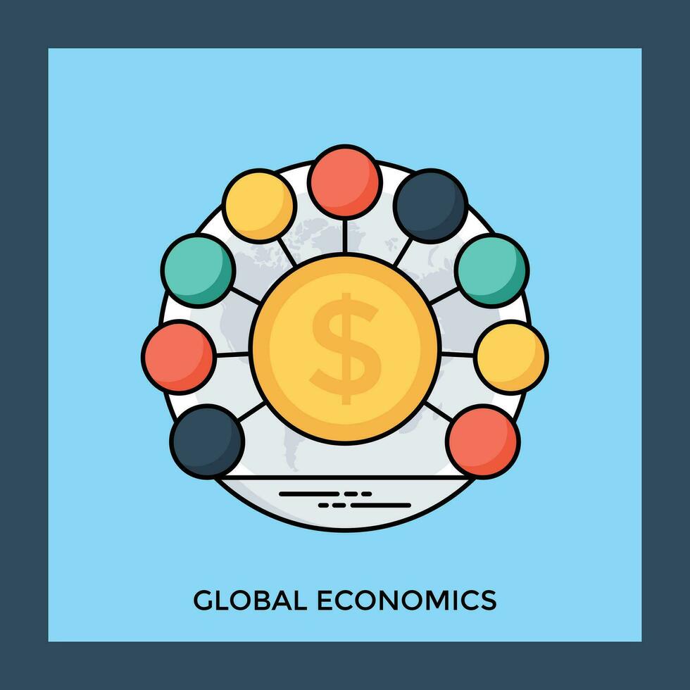 Dollar coin attached with network of nodes exhibiting icon for global economics vector