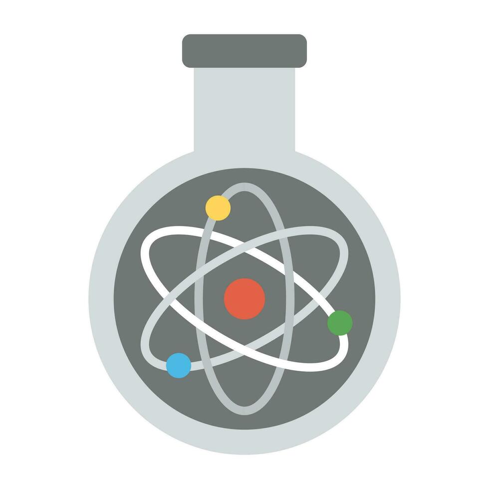 Atom structure inside chemical flask, scientific research vector