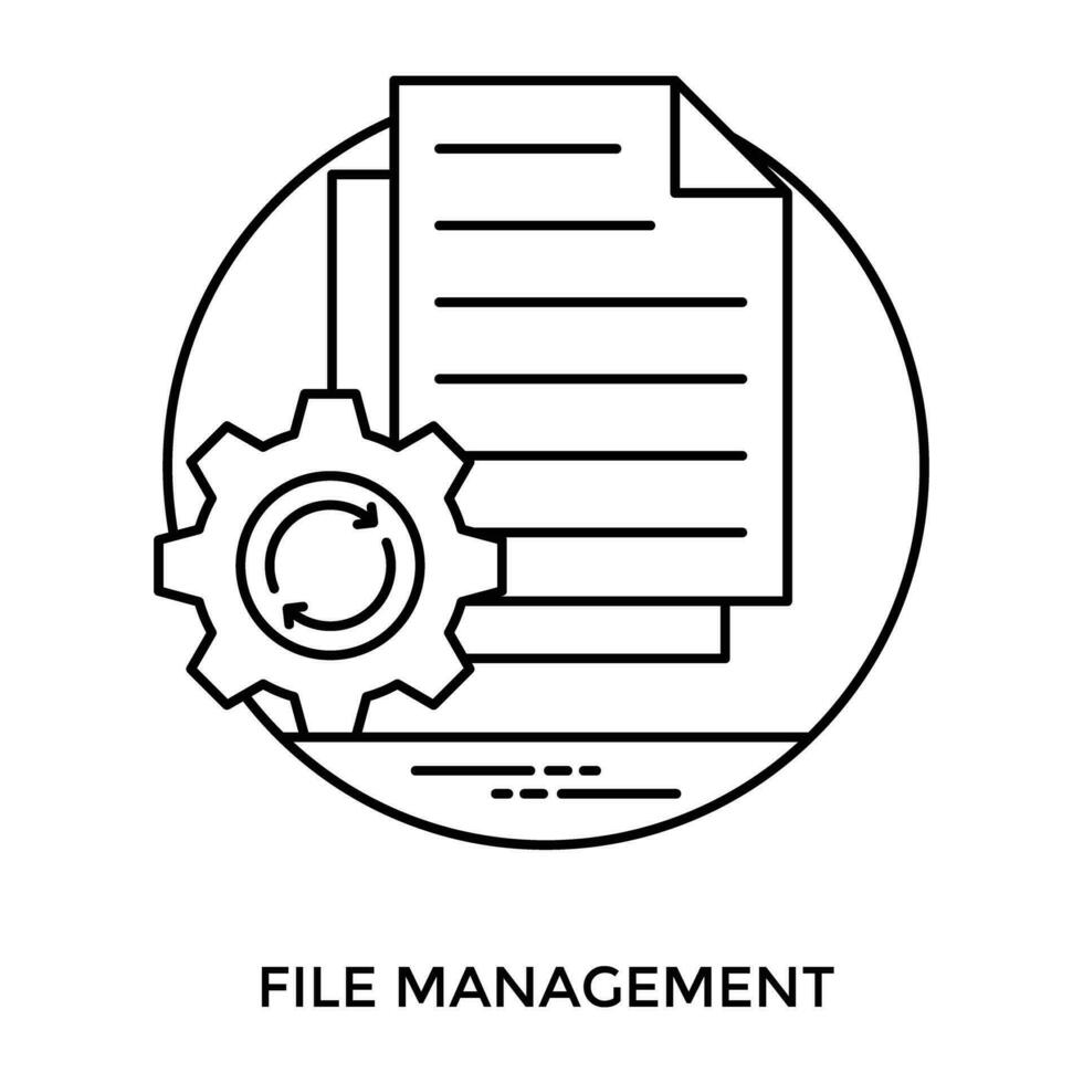 A file management concept for file is shown by cogwheel on a paper vector