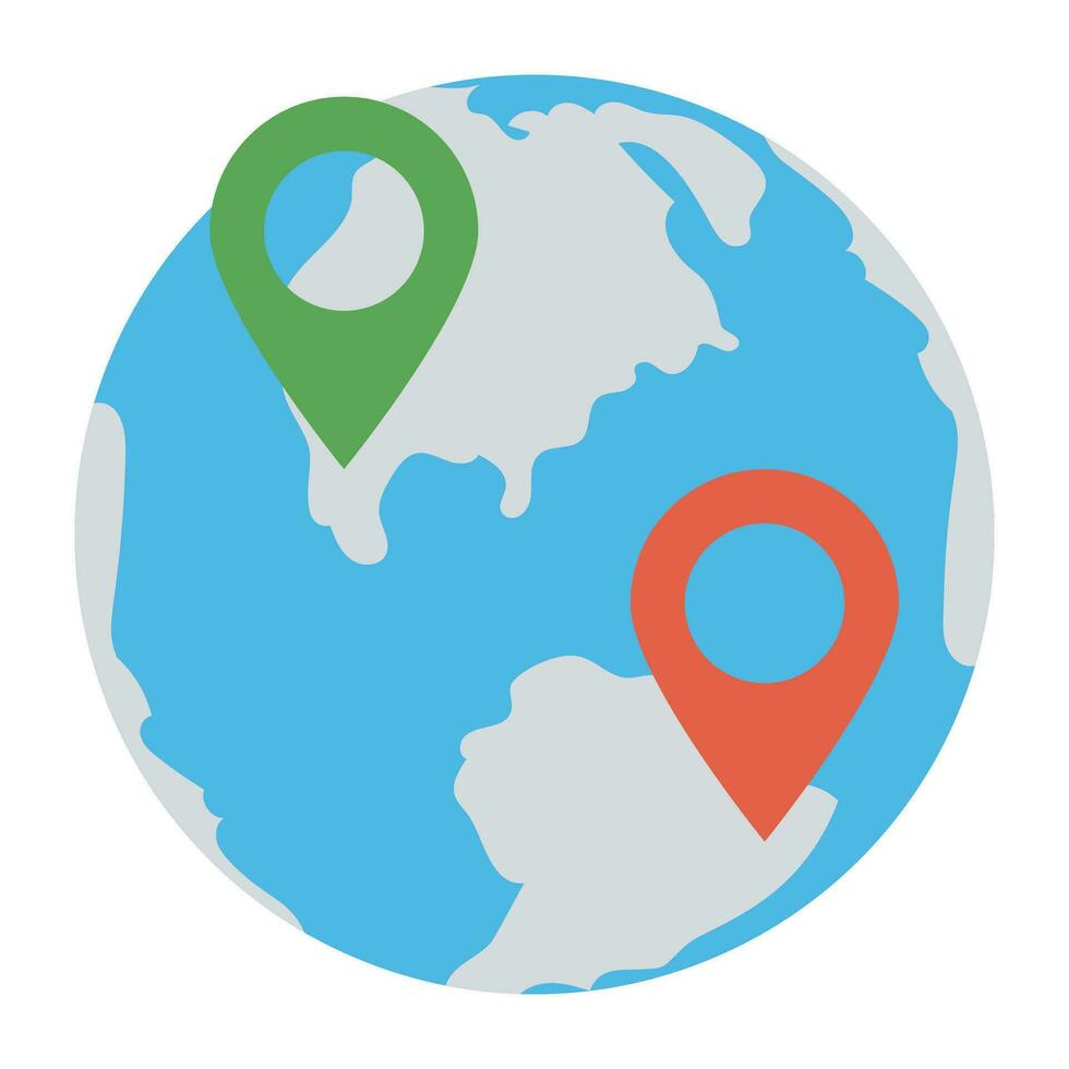 A world map with location pointer, colored vector icon design