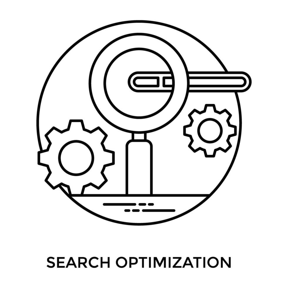 An icon with gears, loading bar and hand lense symbolizing search optimization vector