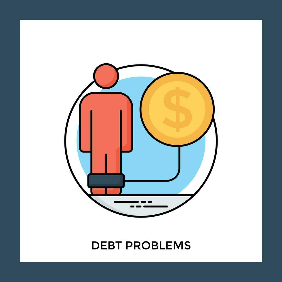 Human avatar with chained feet attached to money showing concept for debt problem icon vector