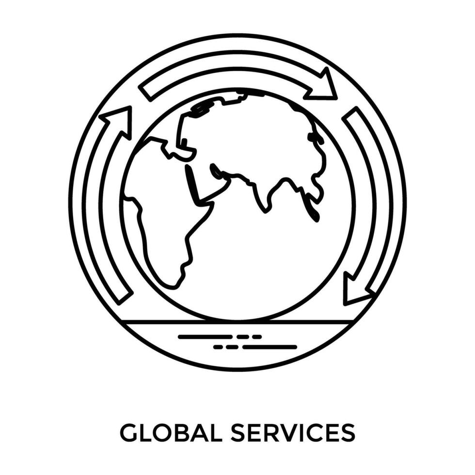 Arrows revolving around a globe denoting idea for global service vector