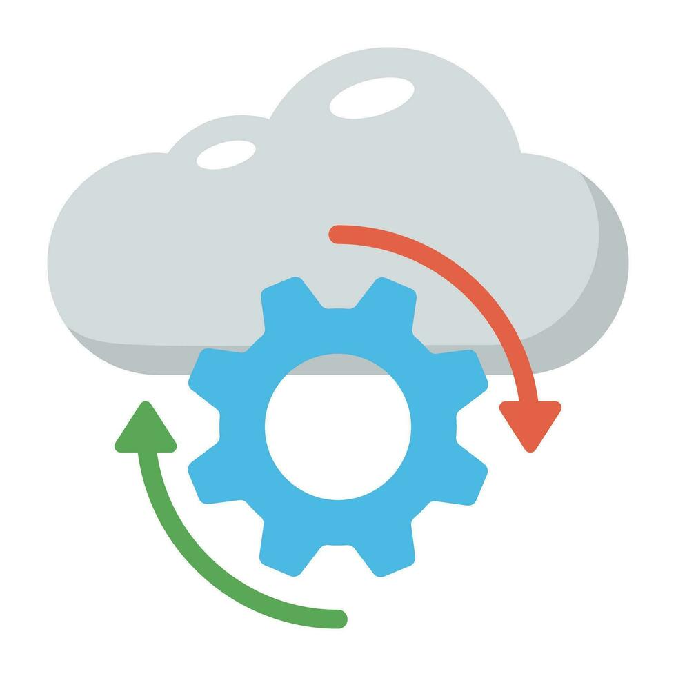 Cloud with cogwheels and arrows symbolising cloud computing operations vector