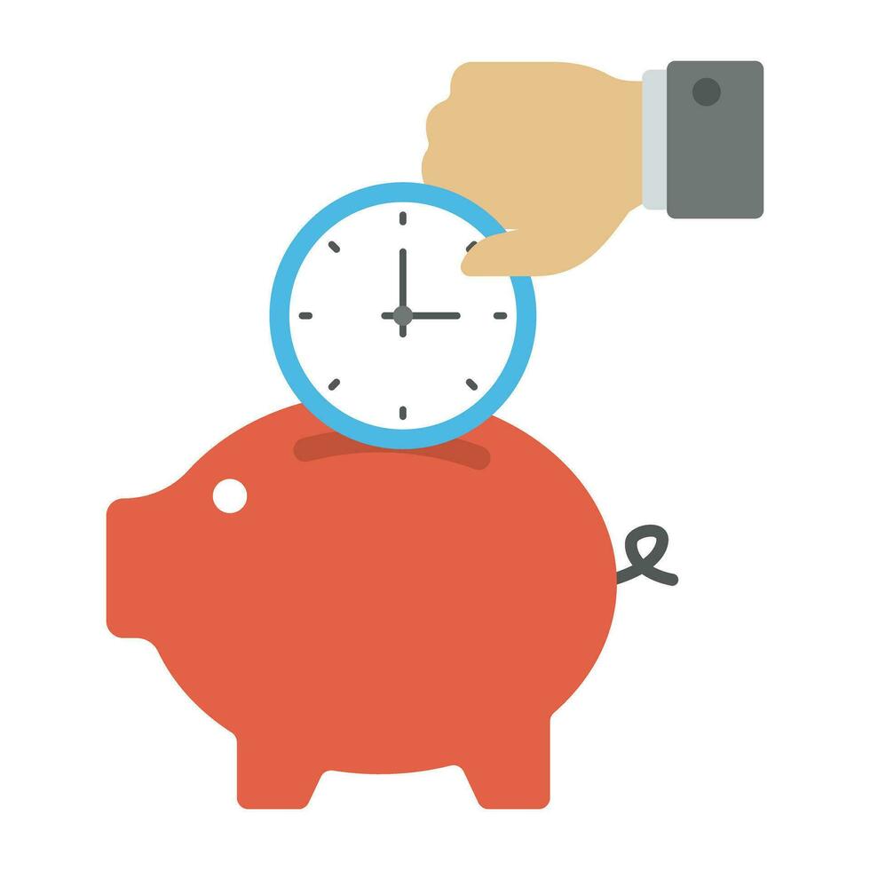 un cerdito banco con reloj demostración hora ahorro concepto vector