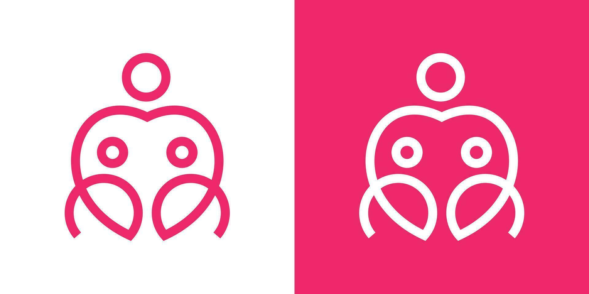 logo design of heart element combined with people and made in line style, this icon is suitable for family logo vector