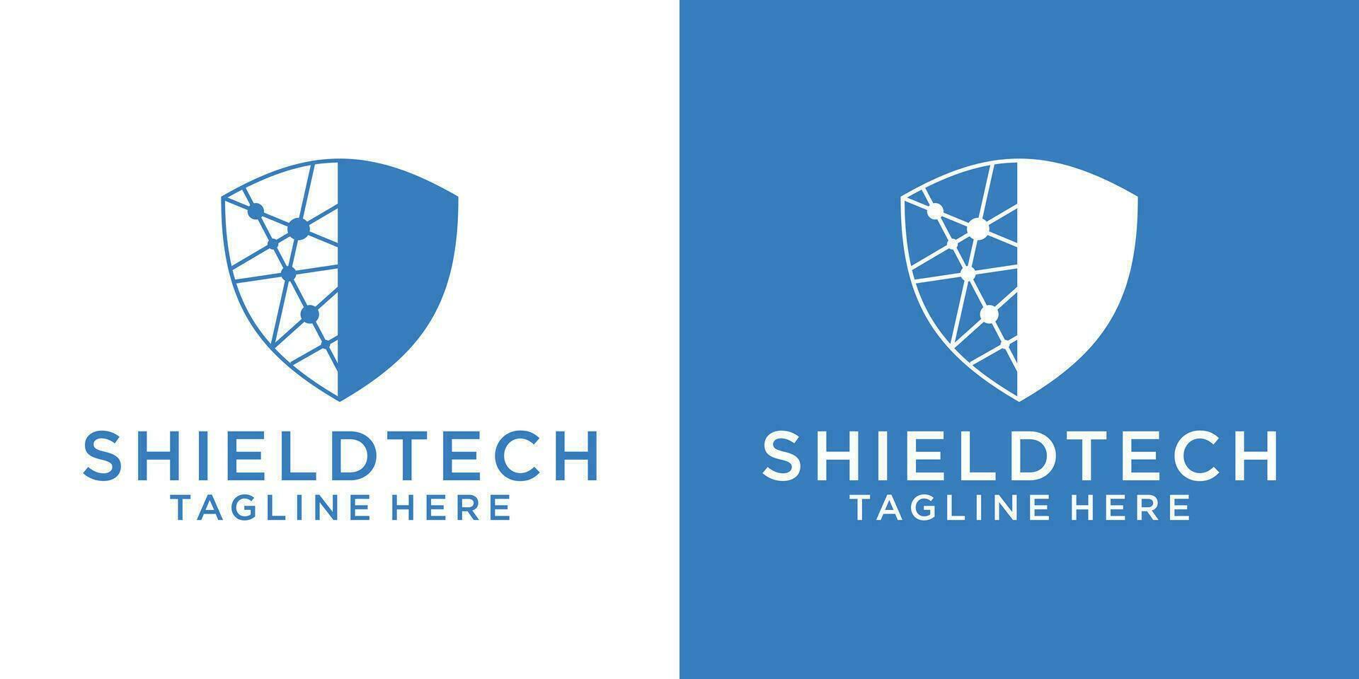 logo design shield and connection network technology icon vector illustration