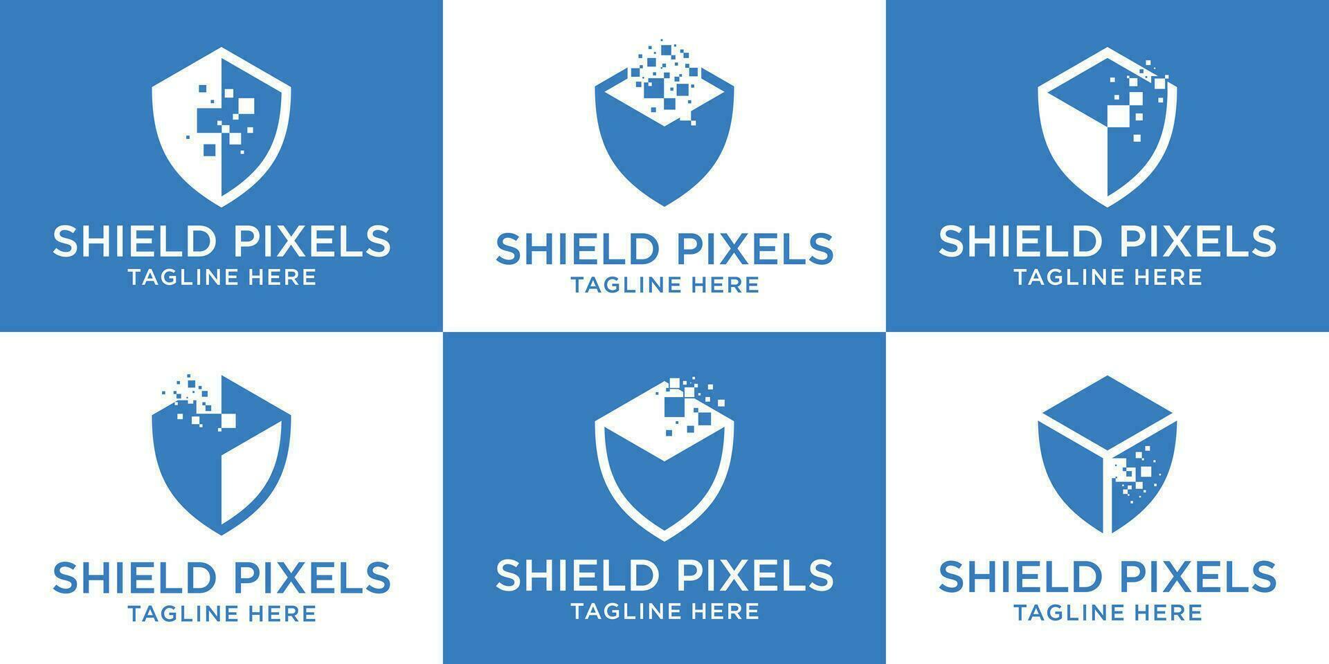 logo design shield with pixels technology set modern template vector