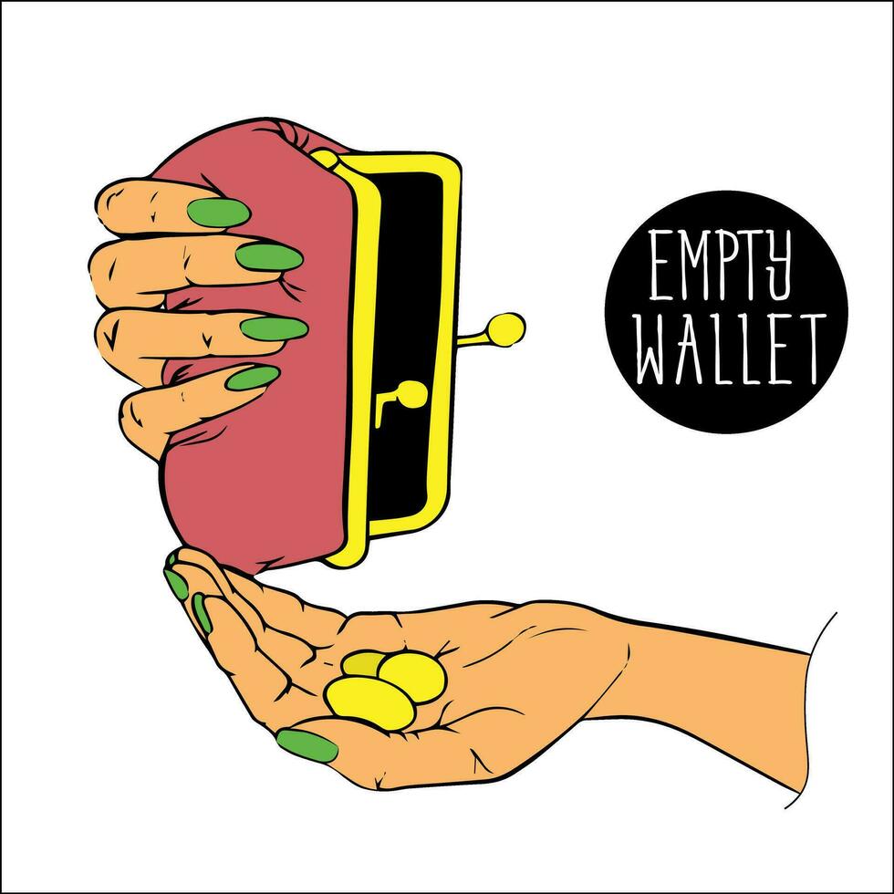 Empty wallet, purse, cabas in hands. lack of money, finances. Financial crisis. Financial recession, jobless person. no money cash. vector