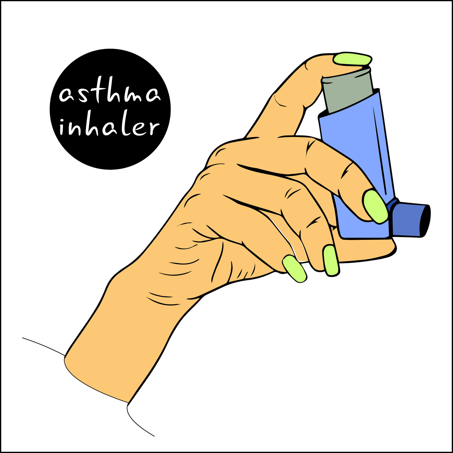 girl holds an asthma inhaler in her hands in closeup. relief of