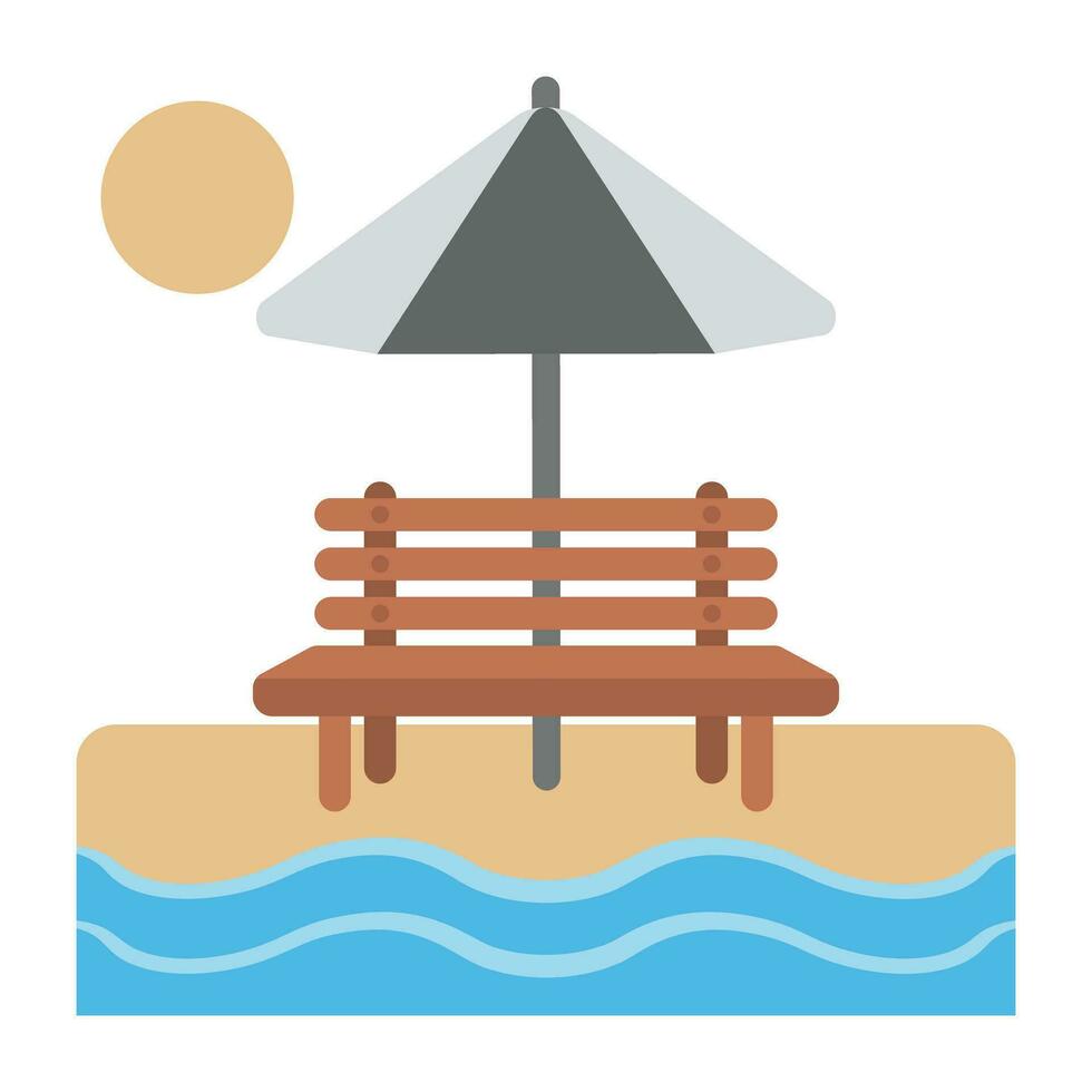 Sea sight representation in an icon via bench, umbrella and sunshine on a sea shore vector