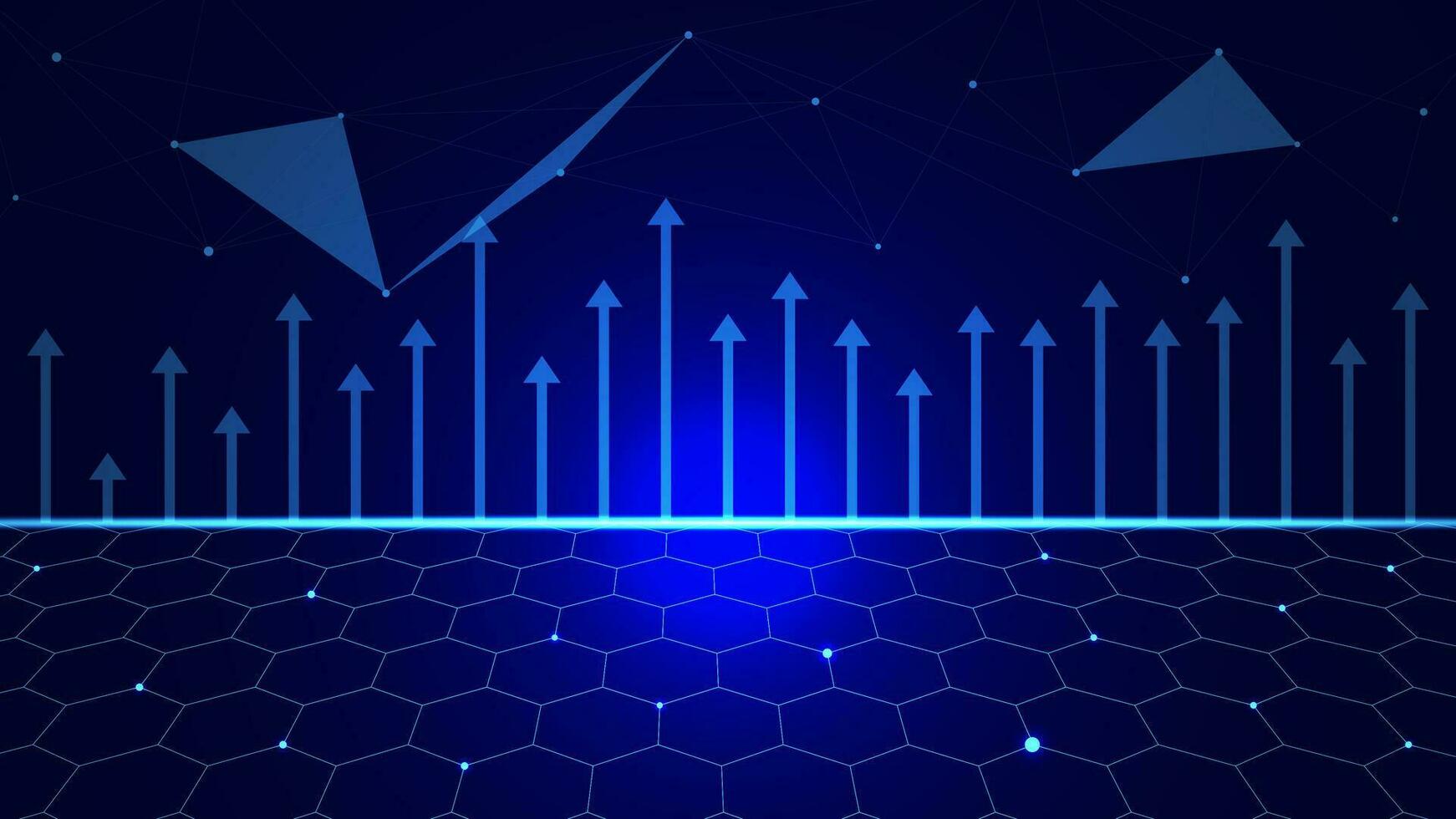 Abstract digital network technology concept. Up arrow with dots and lines connection. Global business or communication, social networking background. Vector illustration.