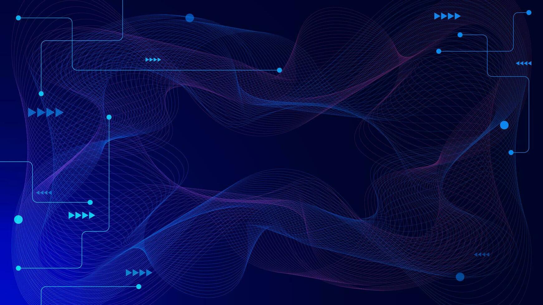 Cyber of big data visualization technology concept. Lines dots connection with wave flow on dark blue background. Vector illustration.