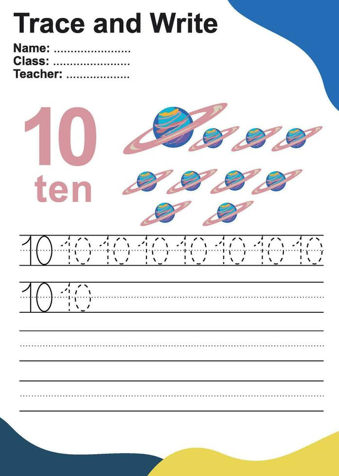 Trace and write number for children. Exercise for children to recognize the number. Educational worksheet for preschool. Vector file.