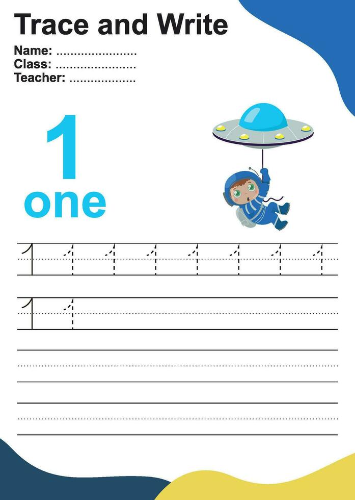 Trace and write number for children. Exercise for children to recognize the number. Educational worksheet for preschool. Vector file.