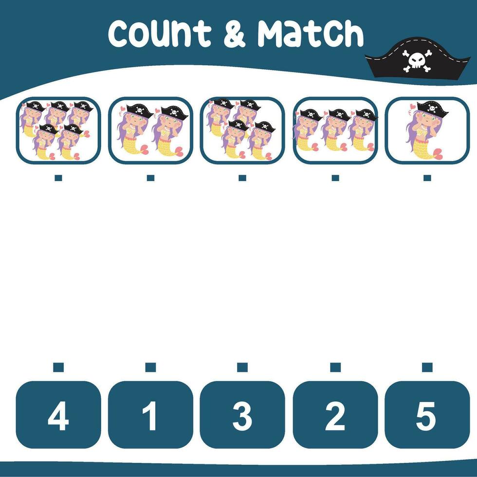 Count and match activity for children. Educational printable math worksheet. Worksheet for kid. Educational printable worksheet. Simple gaming level for preschool kids vector