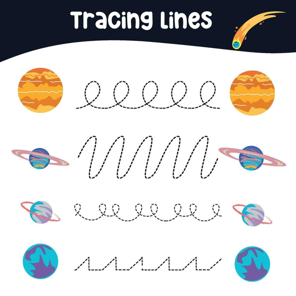 Tracing lines activity for children. Tracing worksheet for kids. Educational printable worksheet. Vector illustration.