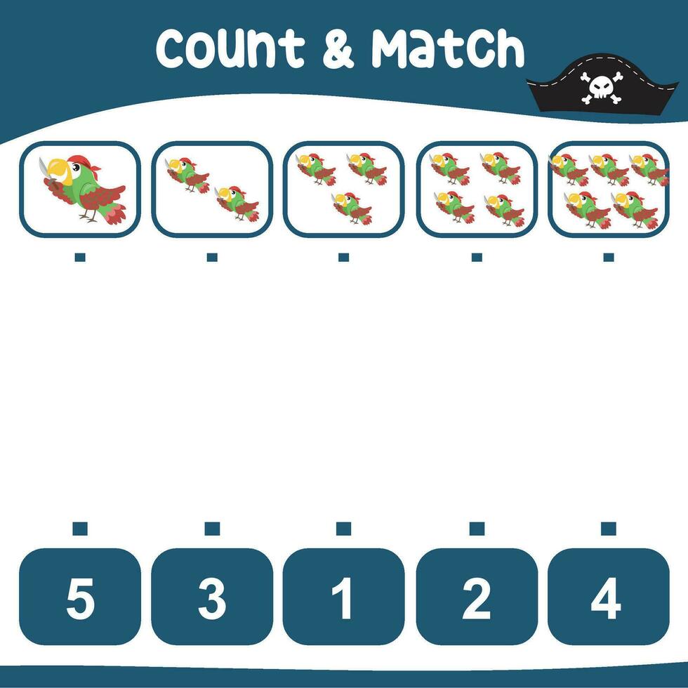 Count and match activity for children. Educational printable math worksheet. Worksheet for kid. Educational printable worksheet. Simple gaming level for preschool kids vector
