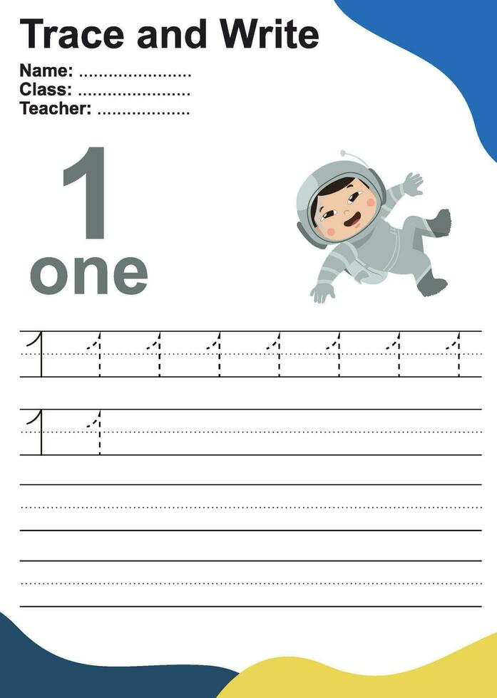 Trace and write number for children. Exercise for children to recognize the number. Educational worksheet for preschool. Vector file.