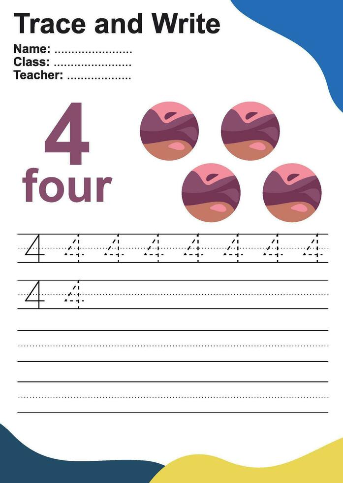 Trace and write number for children. Exercise for children to recognize the number. Educational worksheet for preschool. Vector file.