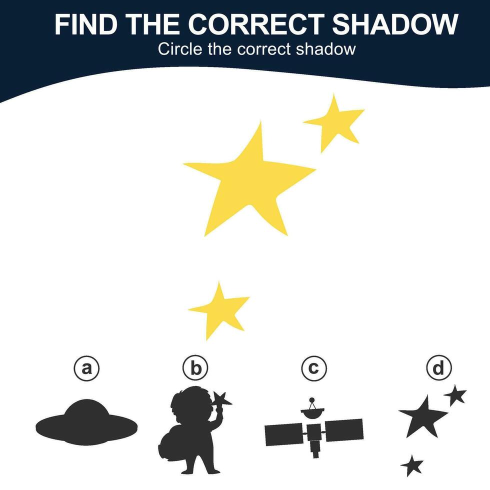 Find the correct shadow. Match the image with the shadow. Worksheet for kid. Educational printable worksheet. Simple gaming level for preschool kids. Vector illustration.