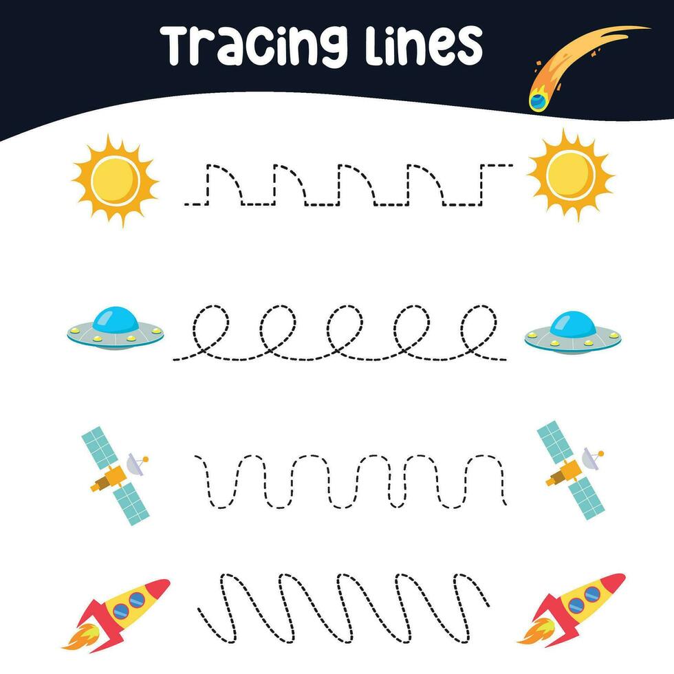 Tracing lines activity for children. Tracing worksheet for kids. Educational printable worksheet. Vector illustration.