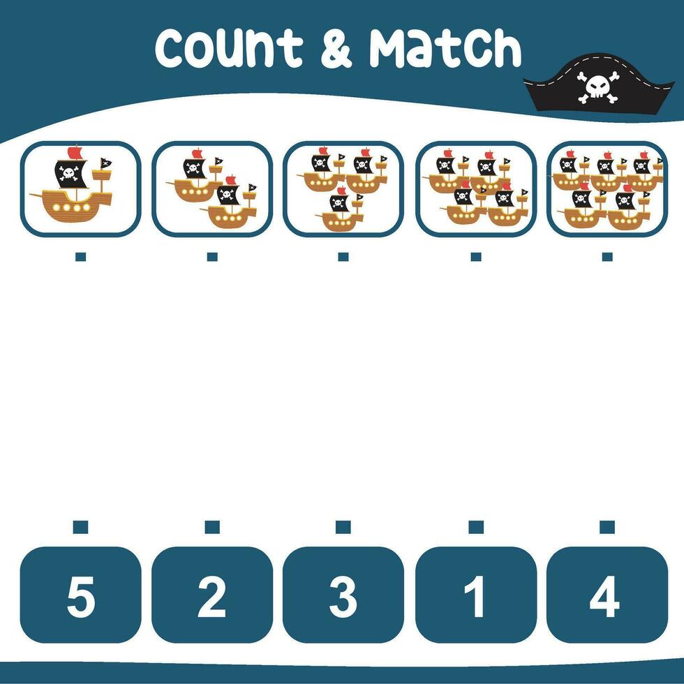 Count and match activity for children. Educational printable math worksheet. Worksheet for kid. Educational printable worksheet. Simple gaming level for preschool kids vector