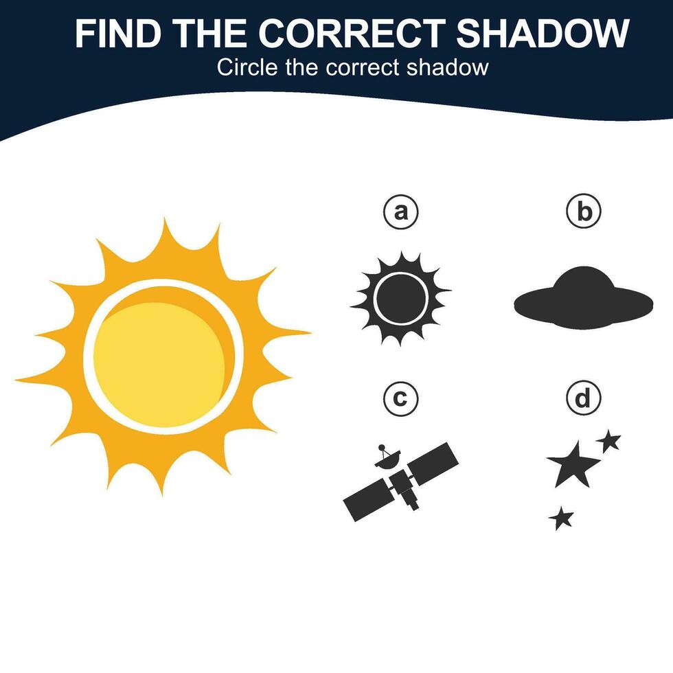 Find the correct shadow. Match the image with the shadow. Worksheet for kid. Educational printable worksheet. Simple gaming level for preschool kids. Vector illustration.