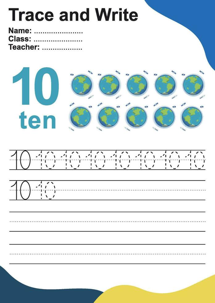 Trace and write number for children. Exercise for children to recognize the number. Educational worksheet for preschool. Vector file.