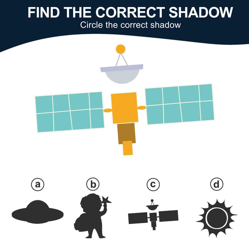 Find the correct shadow. Match the image with the shadow. Worksheet for kid. Educational printable worksheet. Simple gaming level for preschool kids. Vector illustration.