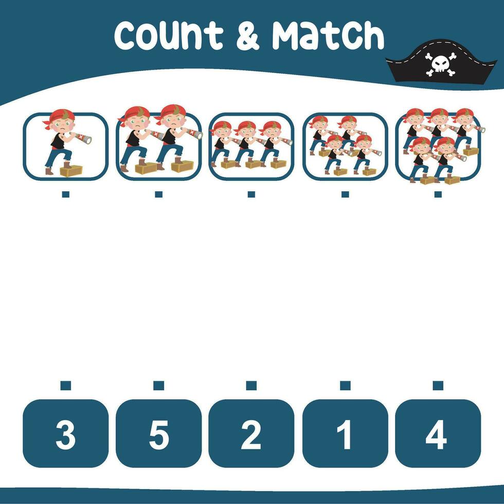 Count and match activity for children. Educational printable math worksheet. Worksheet for kid. Educational printable worksheet. Simple gaming level for preschool kids vector