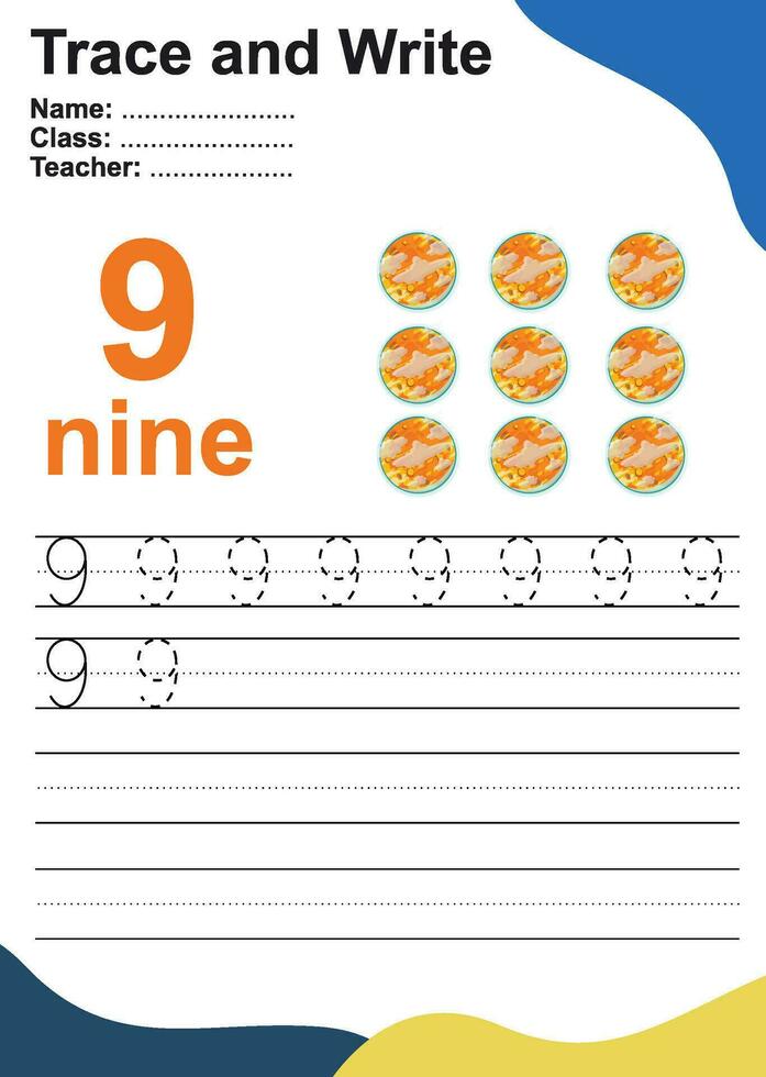 Trace and write number for children. Exercise for children to recognize the number. Educational worksheet for preschool. Vector file.