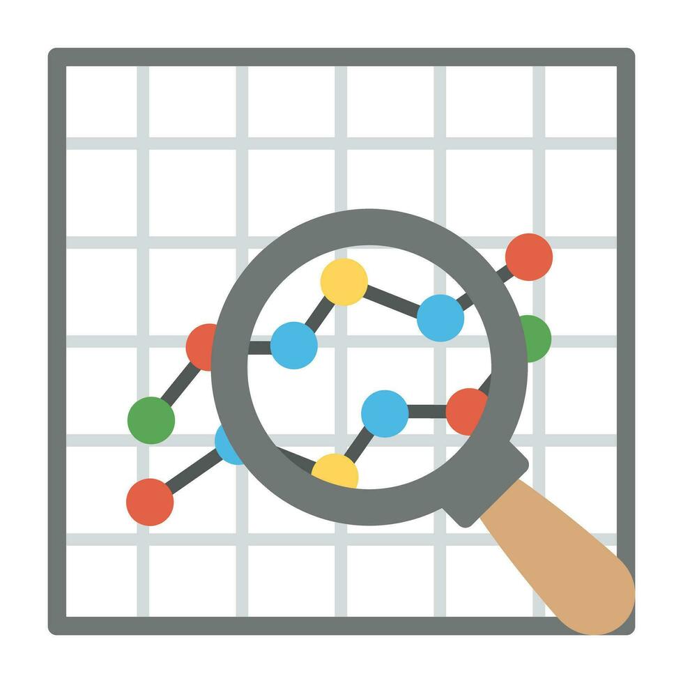 Magnifying glass over line graphs representing statistical analysis and comparison vector