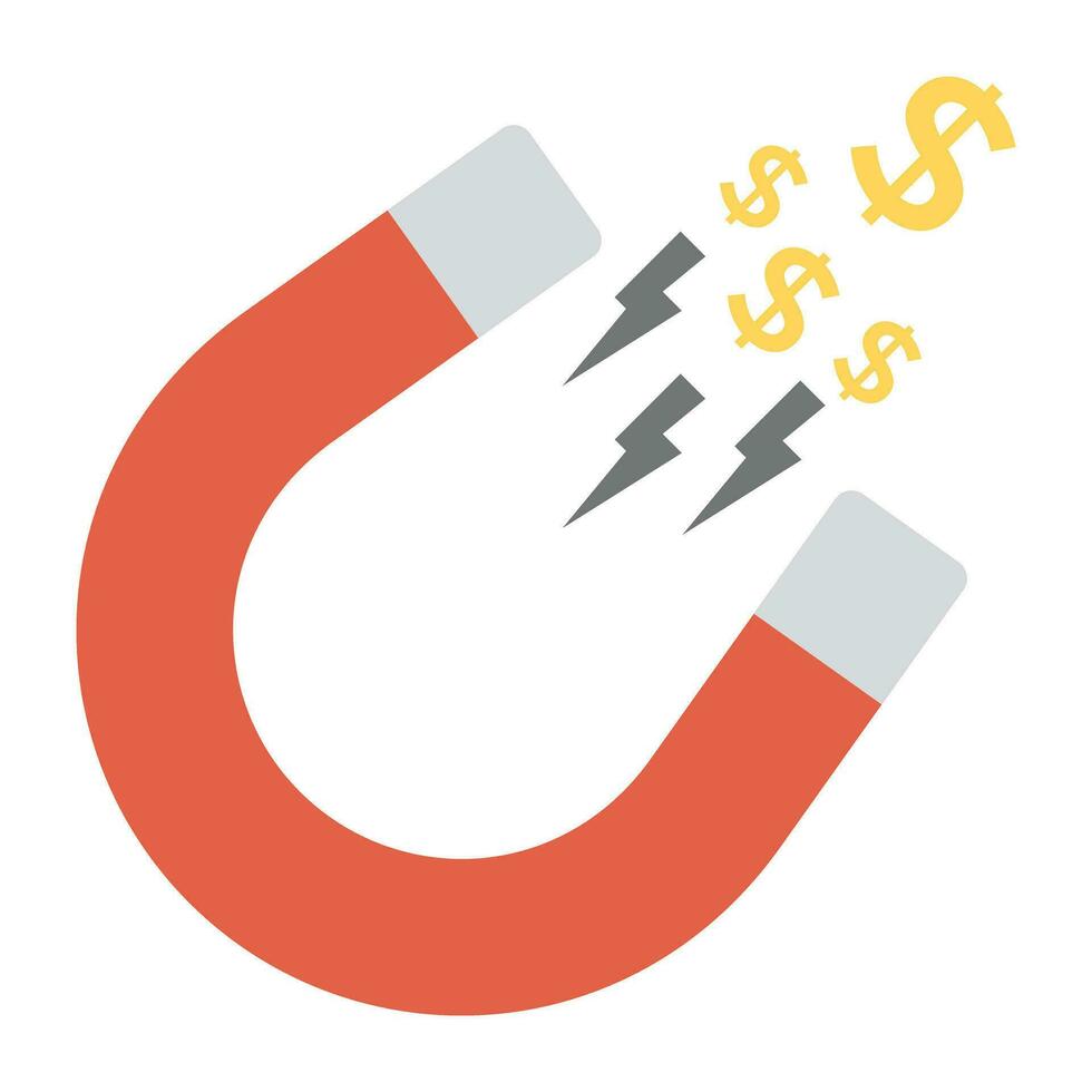 Attracting money with horseshoe magnet, magnet marketing concept vector