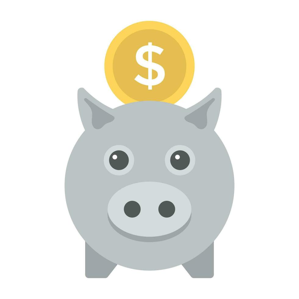 Piggy bank with a coin inserting, money savings flat icon vector