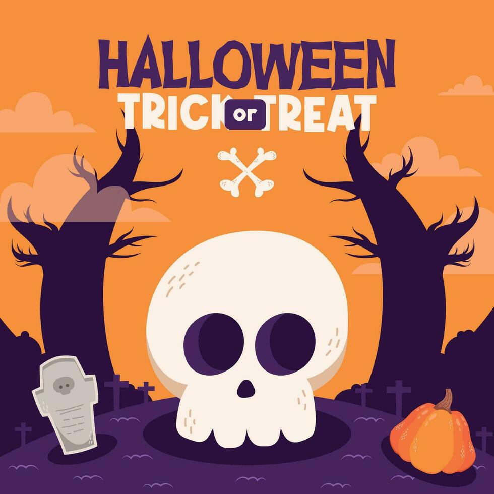 flat halloween skull background banner social media template vector