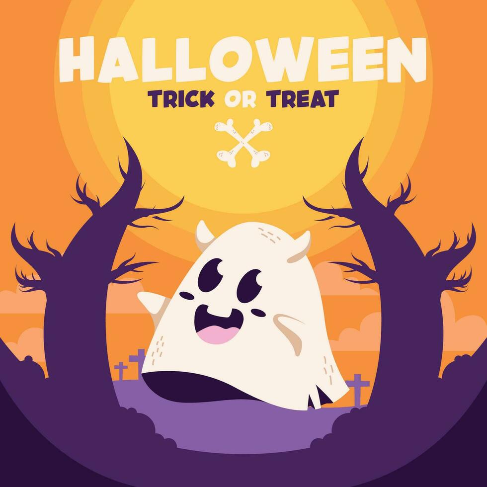 flat halloween ghost background banner social media template vector