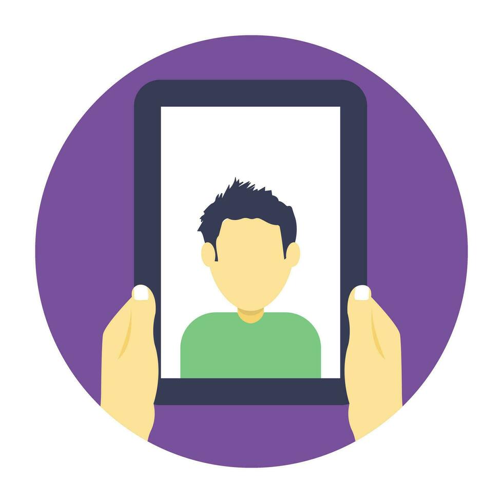 Hands holding mobile phone with person avatar in it representing video call vector