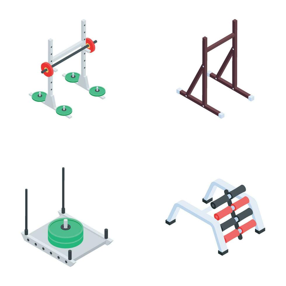 Modern Collection of Fitness Equipment Isometric Icons vector