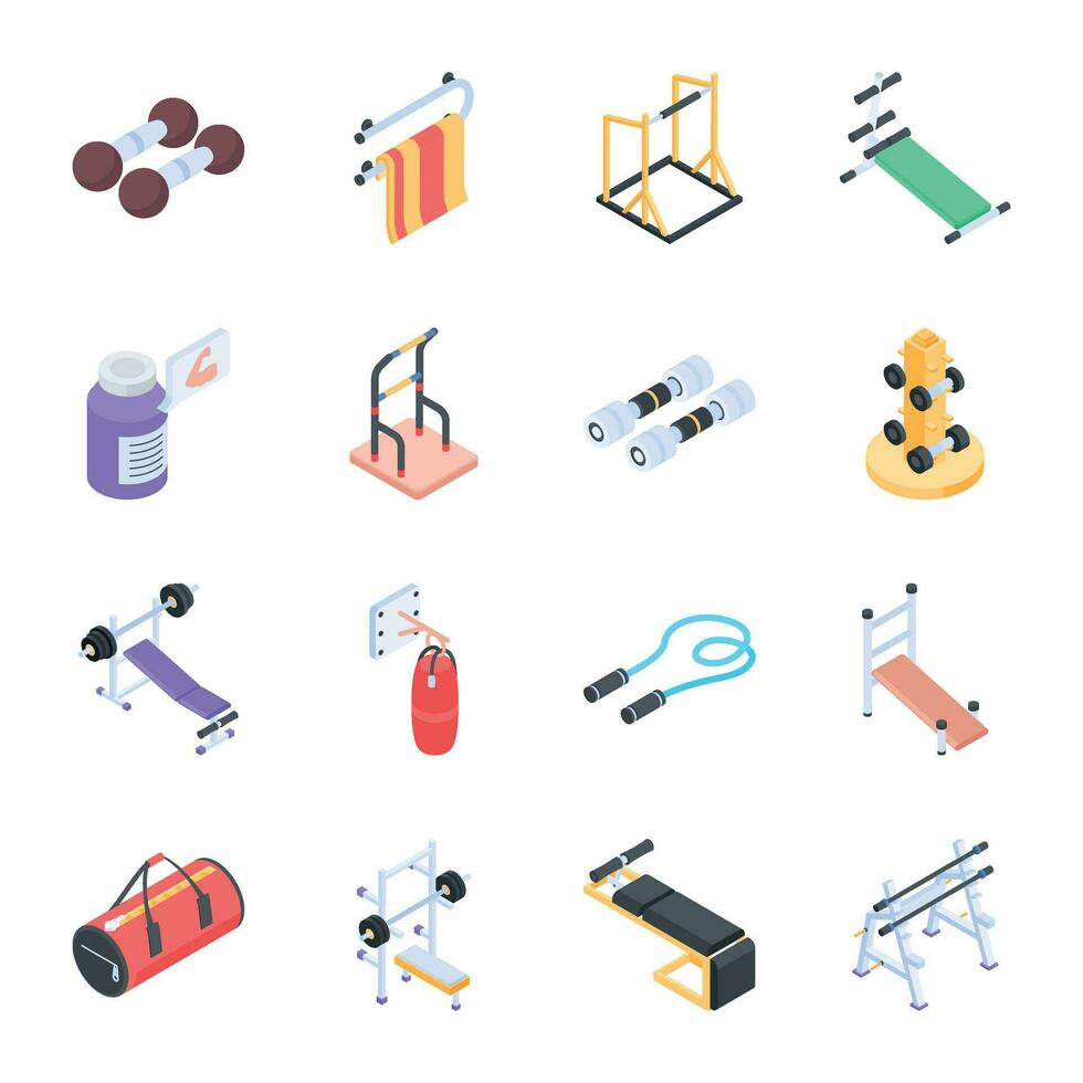 Trendy Set of Gym Isometric Icons vector