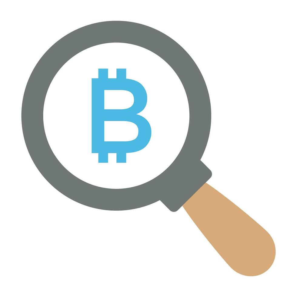 Magnifying glass lens over a bitcoin, looking for money concept vector