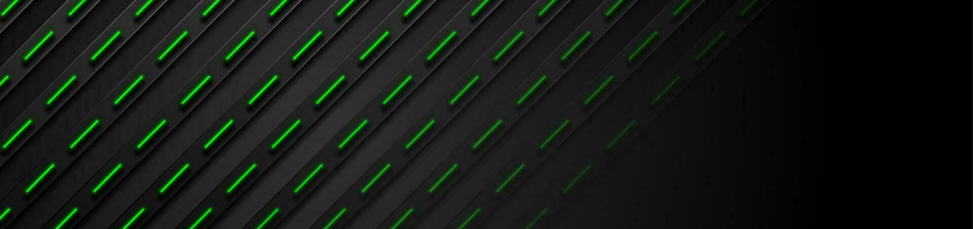 Black and glowing neon green stripes abstract tech background vector